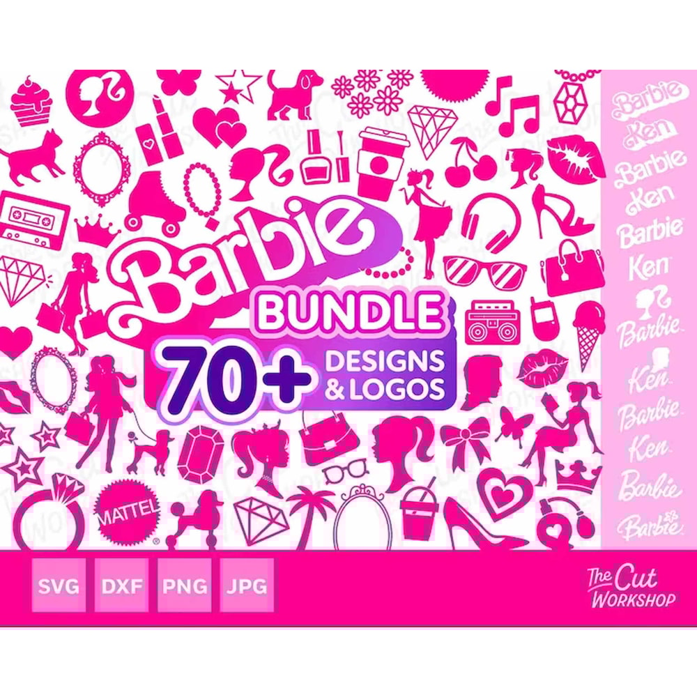 Barbi 3 Color Design SVG Png Eps, Bundle Layered SVG, Baby Girl, Retro Doll, Hearts Png, Svg File for Cricut, Sublimation Pink Png.jpg