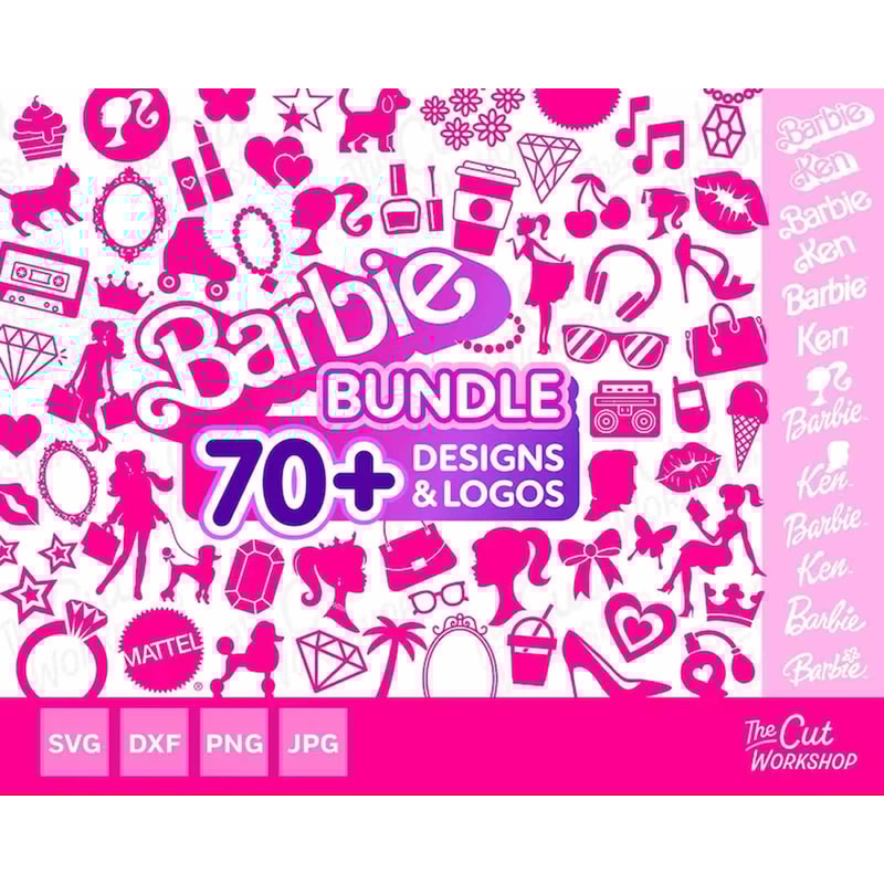 Barbi 3 Color Design SVG Png Eps, Bundle Layered SVG, Baby Girl, Retro Doll, Hearts Png, Svg File for Cricut, Sublimation Pink Png.jpg