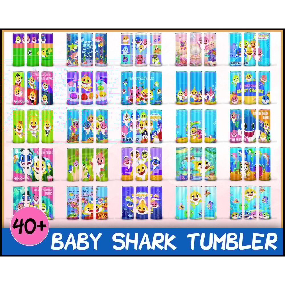 Bundle Shark Tumbler Wrap Design, Colorful Baby Shark Sublimation Design 20 oz Skinny Tumbler, 3d Tumbler Wrap Ocean Inspired Shark.jpg