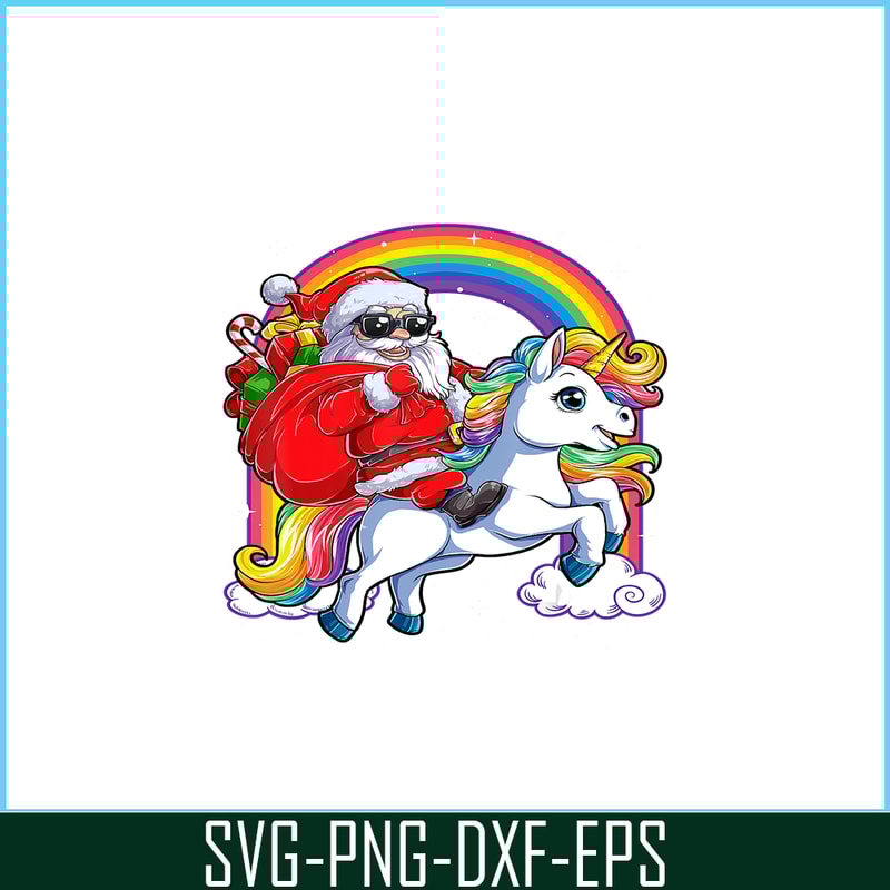 PNG14102349-Christmas Santa Riding Unicorn Xmas Gifts Girls Kids Women T-Shirt Png.png