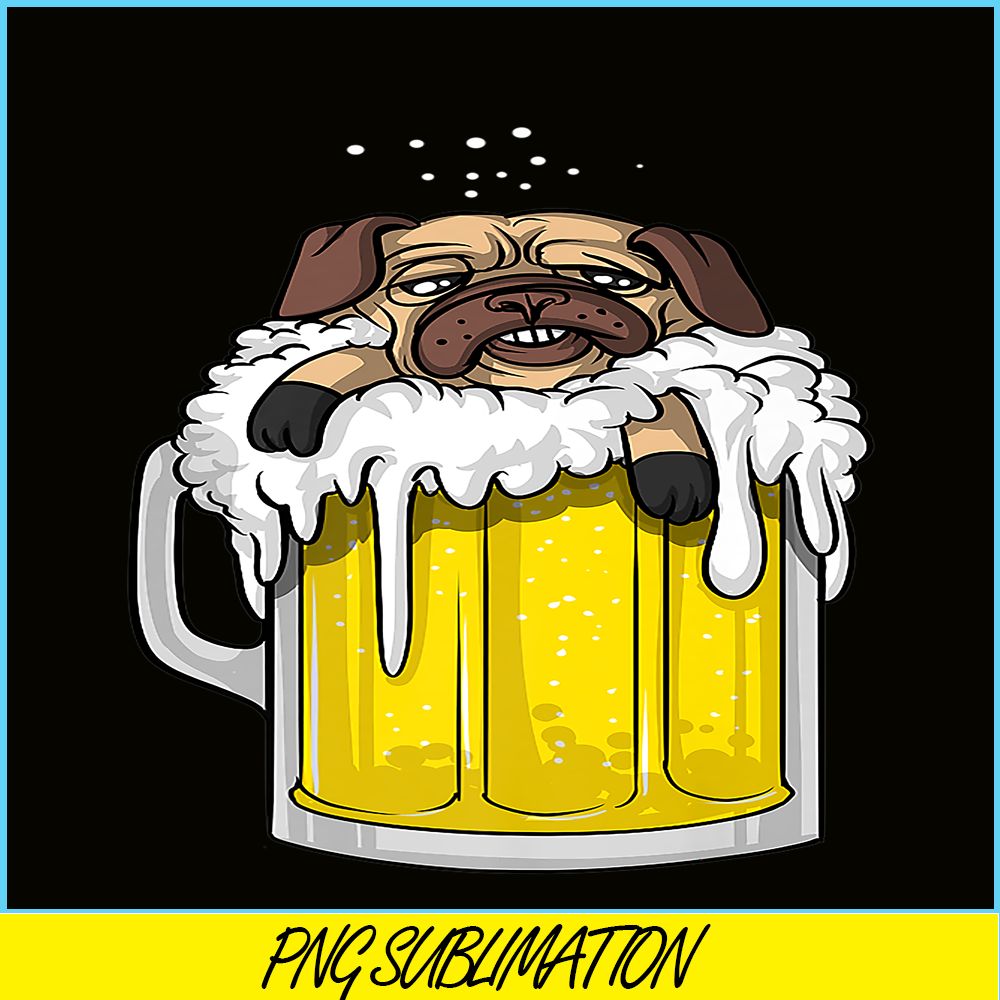 BEER28102360-Pug Dog Beer Drinking Party PNG Beer And Pug Dog PNG Drunk Dog PNG.png