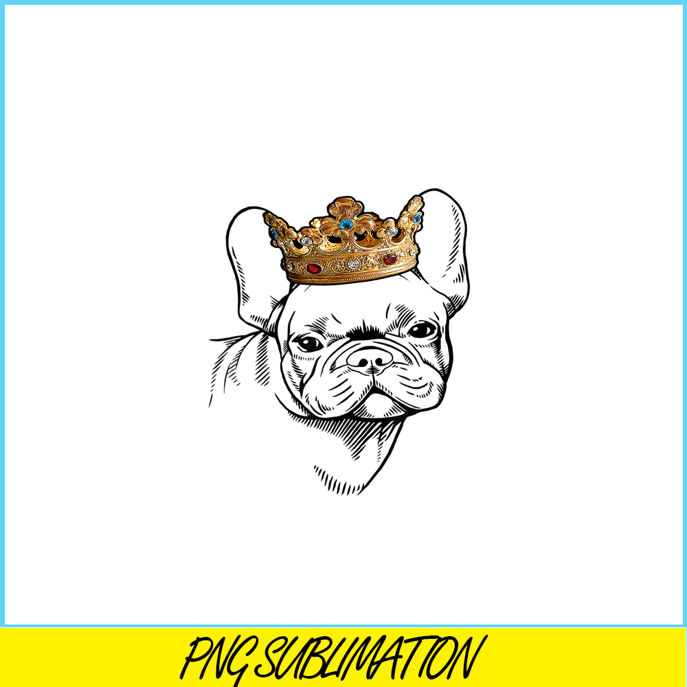 HL161023111-French Bulldog Wearing Crown PNG, Frenchie Dog Lover PNG, French Dog Artwork PNG.png