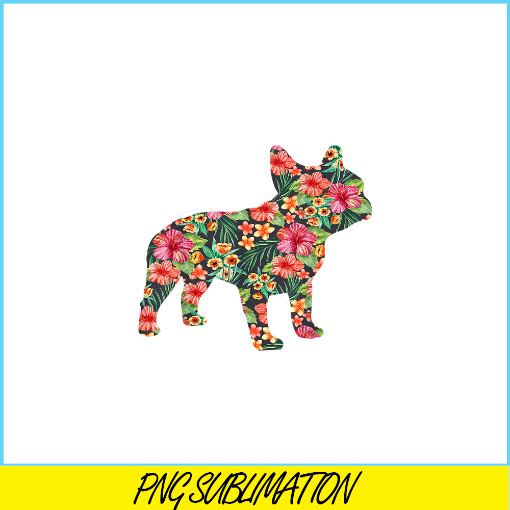 HL16102351-French Bulldog Flower PNG, Floral Frenchie Dog Silhouette PNG, Bulldog Mascot PNG.png
