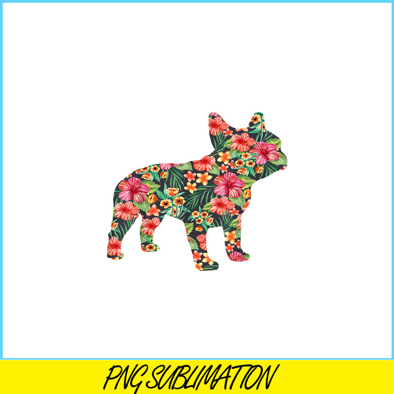 HL16102351-French Bulldog Flower PNG, Floral Frenchie Dog Silhouette PNG, Bulldog Mascot PNG.png