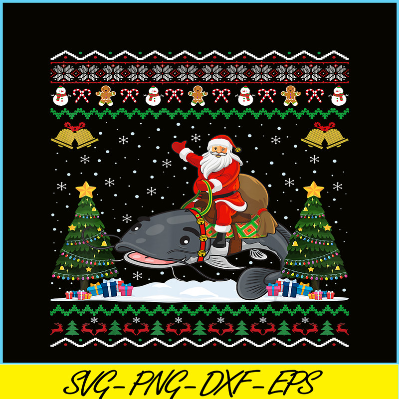 PNG141023119-Catfish Ugly Xmas Gift Funny Santa Riding Catfish Christmas T-Shirt Png.png