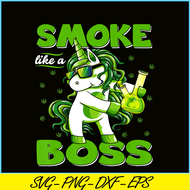 PNG14102341-420 Unicorn Smoke Like A Boss Shirt Weed Pot Leaf Marijuana T-Shirt Png.png