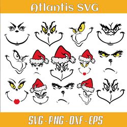 grinch face christmas svg dxf bundle, digital file cricut, silhouette , file cut, instant download