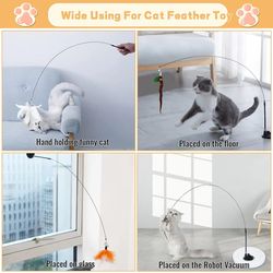Cats Toys Feathers Wand Interactive Toy Kitten Toys with Super Suction Cup Detachable 2 PCS Feather Replacements Cat Acc