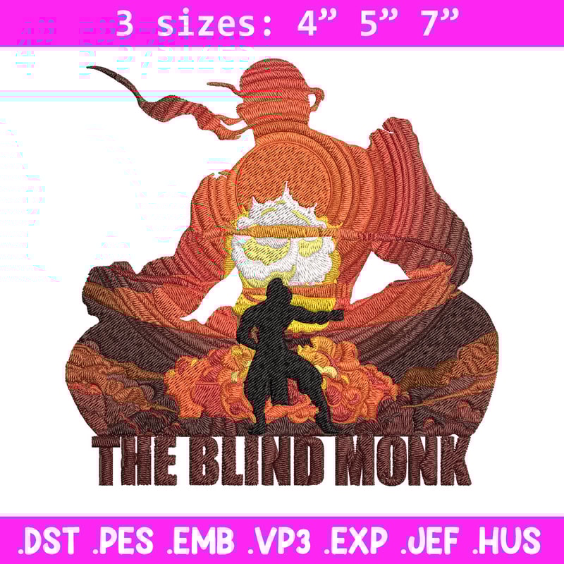 The blind monk Embroidery Design, Poster Embroidery, Embroidery File, Anime Embroidery, Anime shirt, Digital download.jpg