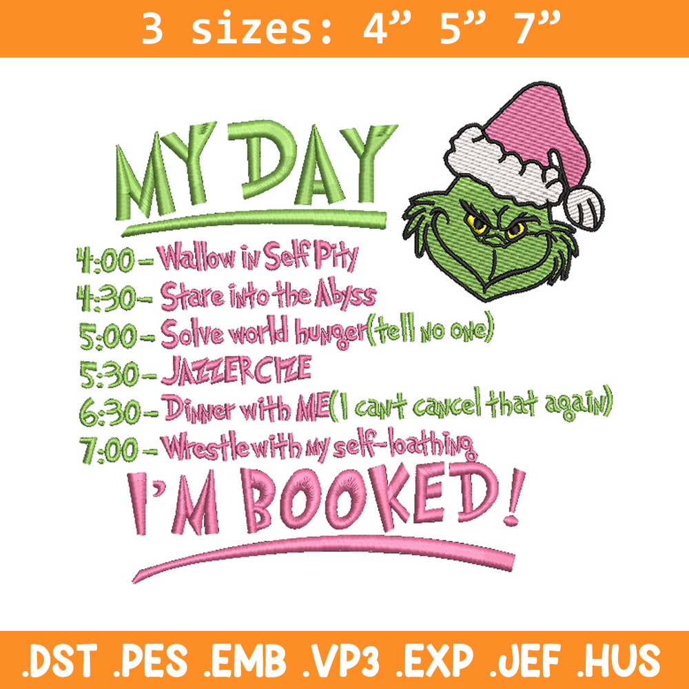 Grinch my day embroidery design,Chrismas design, Embroidery shirt, Embroidery file, Grinch embroidery, Digital download.jpg