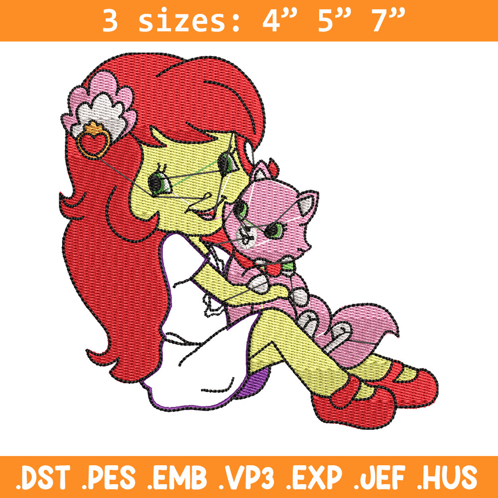 Morangunho gato aplique embroidery design, cartoon embroidery, Embroidery file, Nike design, Instant download.jpg