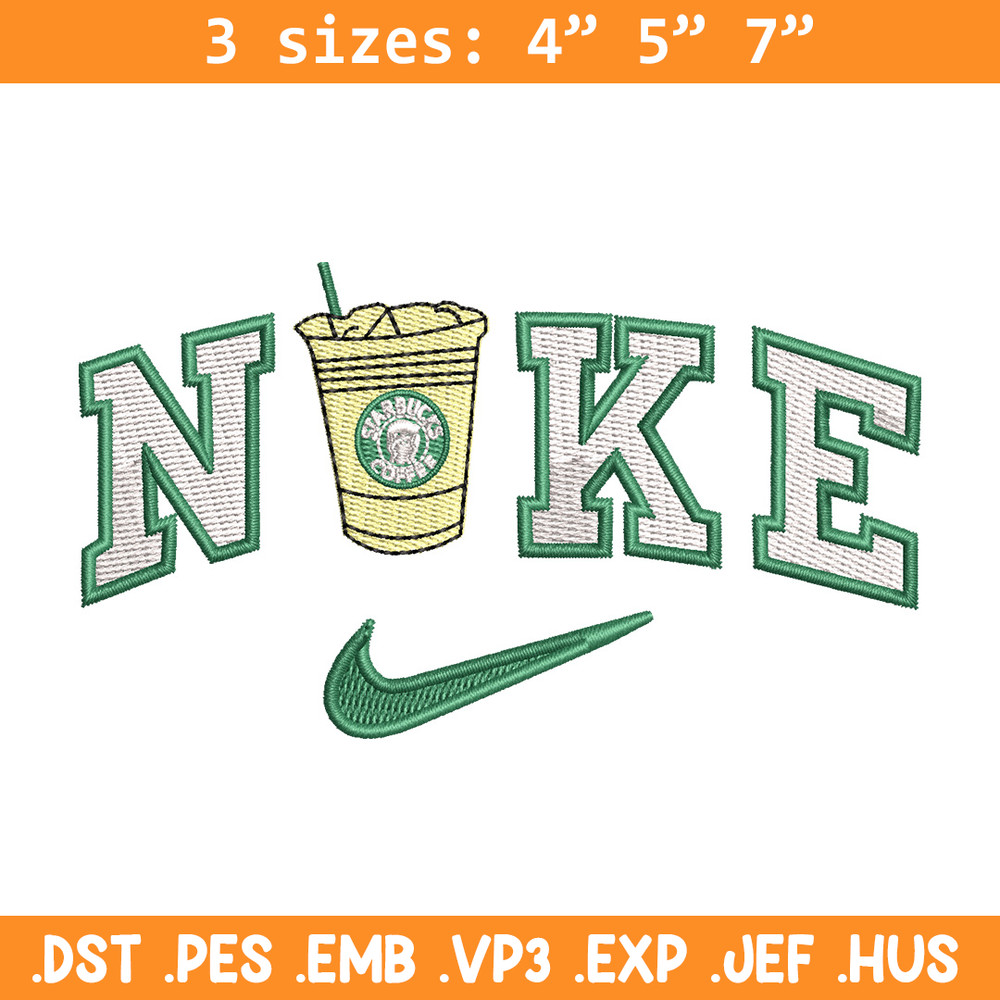 Nike coffee embroidery design, Starbuck embroidery, Nike design, Embroidery shirt, Embroidery file,Digital download.jpg