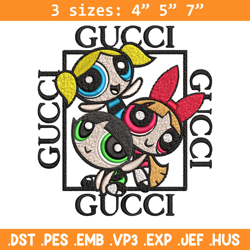 Powerpuff girl gucci Embroidery design, logo Embroidery, cartoon design, Embroidery File, gucci logo, Instant download..jpg