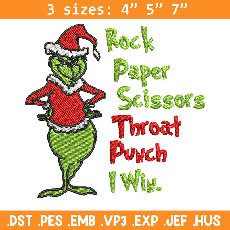 Rock Paper Scissors Throat Punch Grinch Embroidery design, Grinch Christmas Embroidery, Grinch design, Digital download..jpg