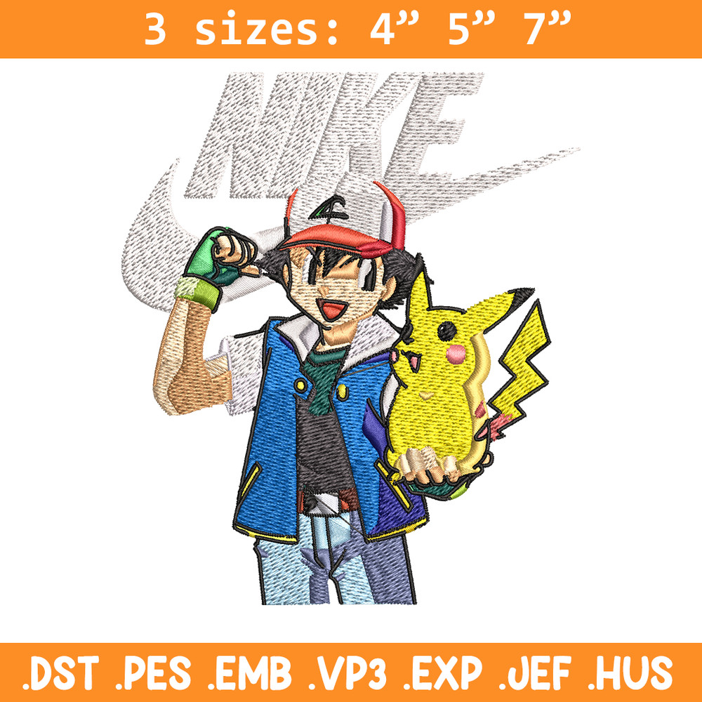 Satoshi and pikachu Nike Embroidery design, Pokemon Nike Embroidery, Nike design, Embroidery file, Instant download..jpg
