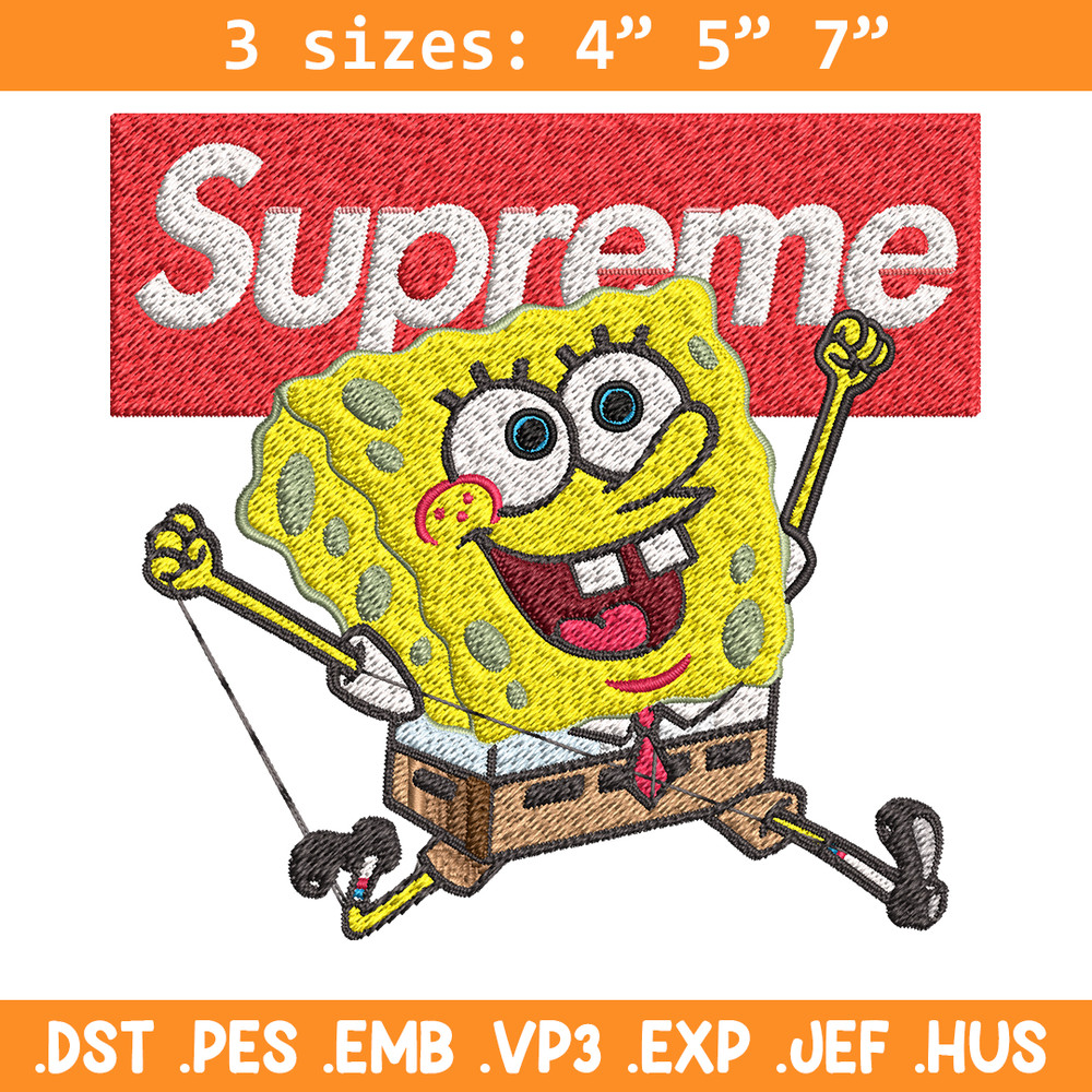 Spongebob Squarepants Supreme Embroidery design, Spongebob Embroidery, cartoon design, Embroidery File, Digital download.jpg