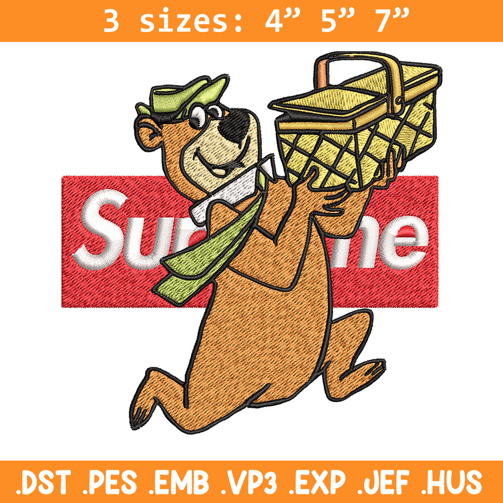 Yogi Bear Supreme Embroidery design, Yogi Bear Embroidery, cartoon design, logo shirt, Embroidery File, Instant download.jpg