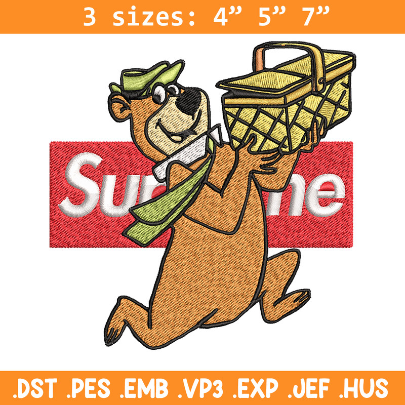 Yogi Bear Supreme Embroidery design, Yogi Bear Embroidery, cartoon design, logo shirt, Embroidery File, Instant download.jpg