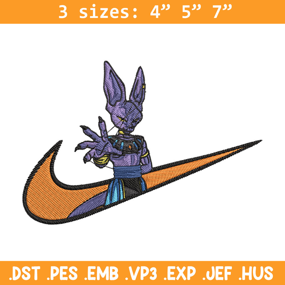 Beerus x nike Embroidery Design, Dragonball Embroidery, Embroidery File, Nike Embroidery, Anime shirt, Digital download.jpg