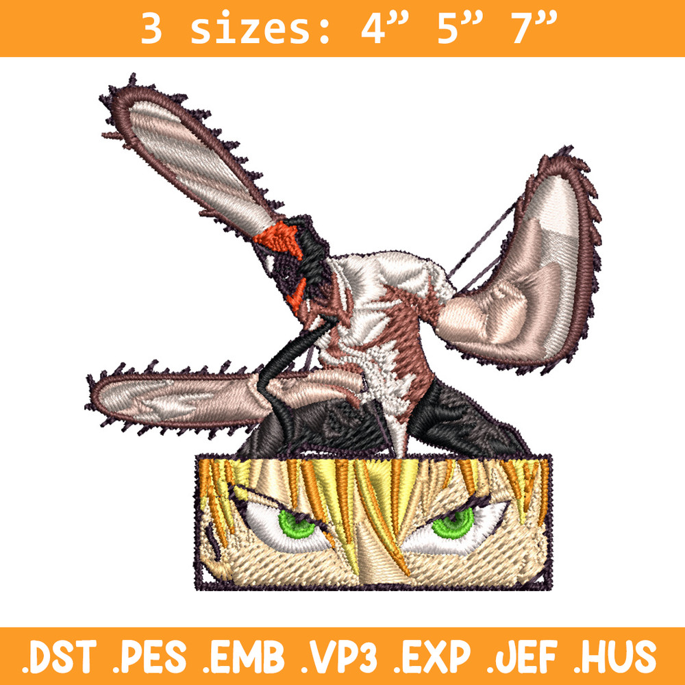 Chainsaw Embroidery Design, Chainsaw man Embroidery, Embroidery File, Anime Embroidery, Anime shirt, Digital download.jpg