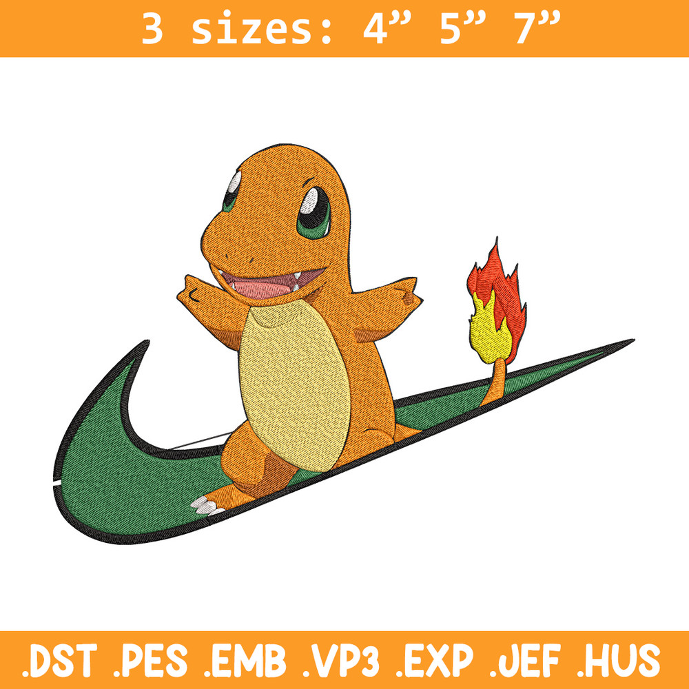 Charmander nike Embroidery Design, Pokemon Embroidery, Embroidery File, Nike Embroidery, Anime shirt, Digital download.jpg
