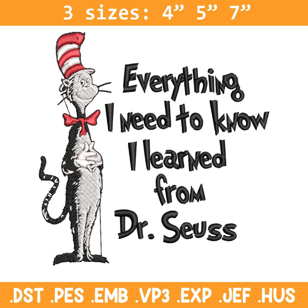 Everything I Need To Know I Learned From Embroidery Design, Dr Seuss Embroidery, Embroidery File, Digital download..jpg