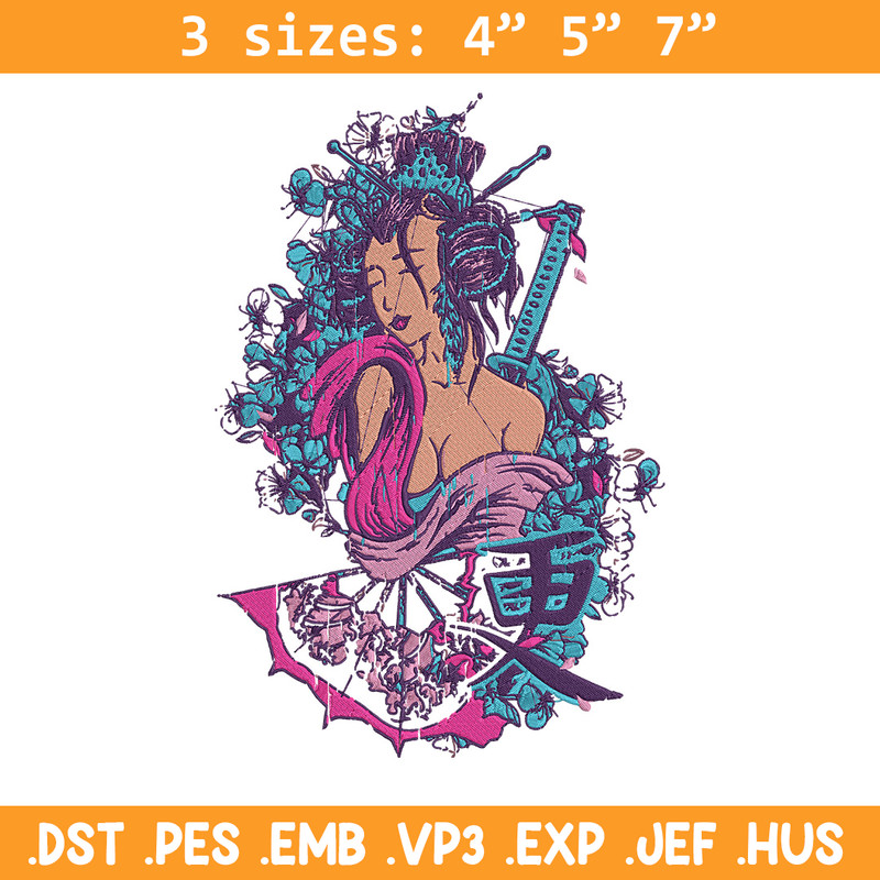 Geisha poster Embroidery Design, Geisha Embroidery, Embroidery File, Anime Embroidery, Anime shirt, Digital download.jpg