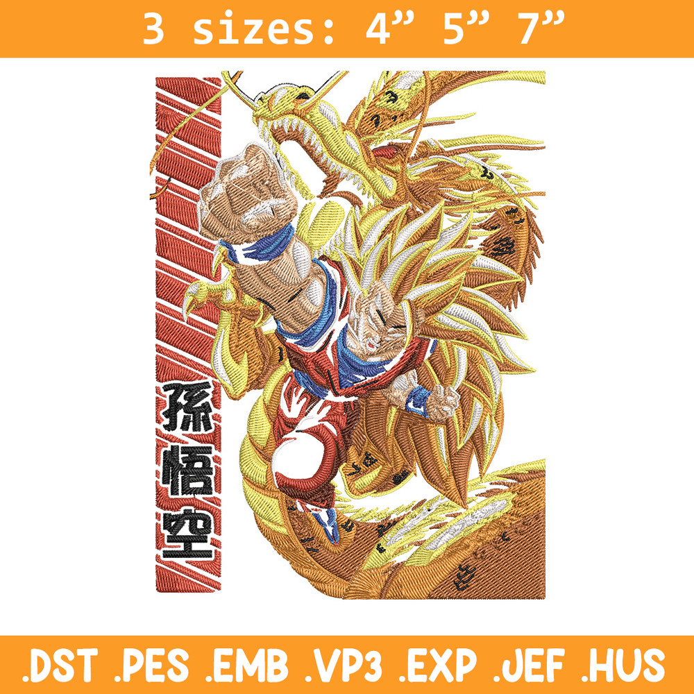 Goku ssj 3 Embroidery Design, Dragonball Embroidery,Embroidery File, Anime Embroidery, Anime shirt, Digital download.jpg