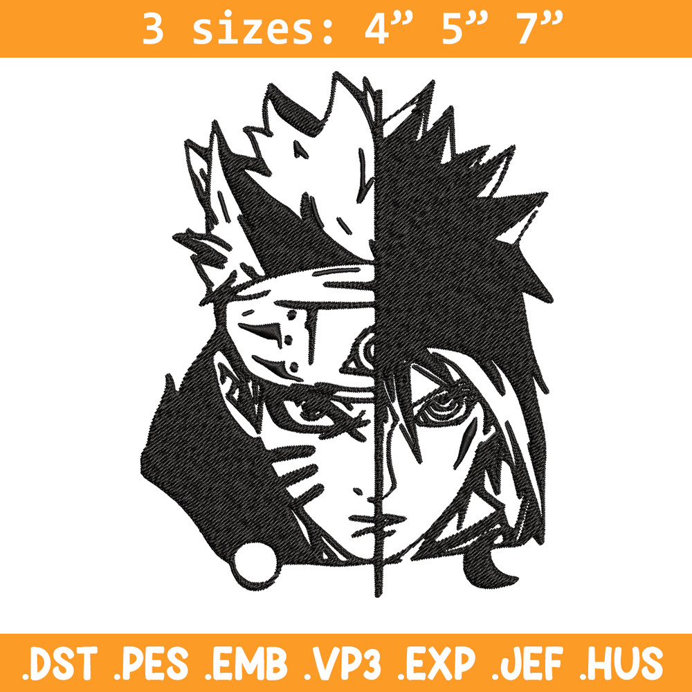 Sasuke and Naruto black and white Embroidery design, Naruto Embroidery, anime design, Embroidery File, Instant download..jpg