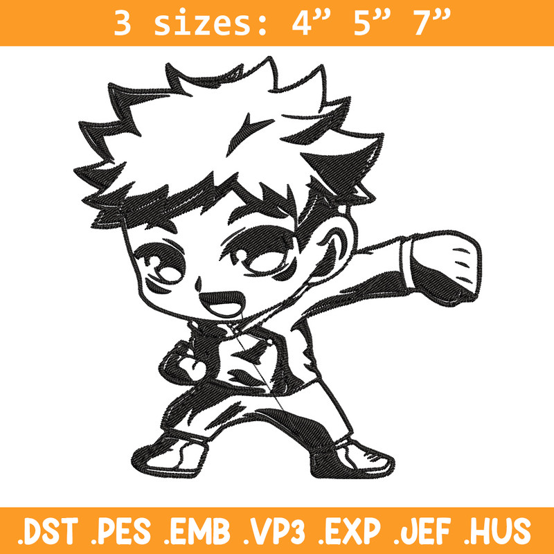 Yuji chibi Embroidery Design, Jujutsu Embroidery, Embroidery File,Anime Embroidery, Anime shirt, Digital download.jpg