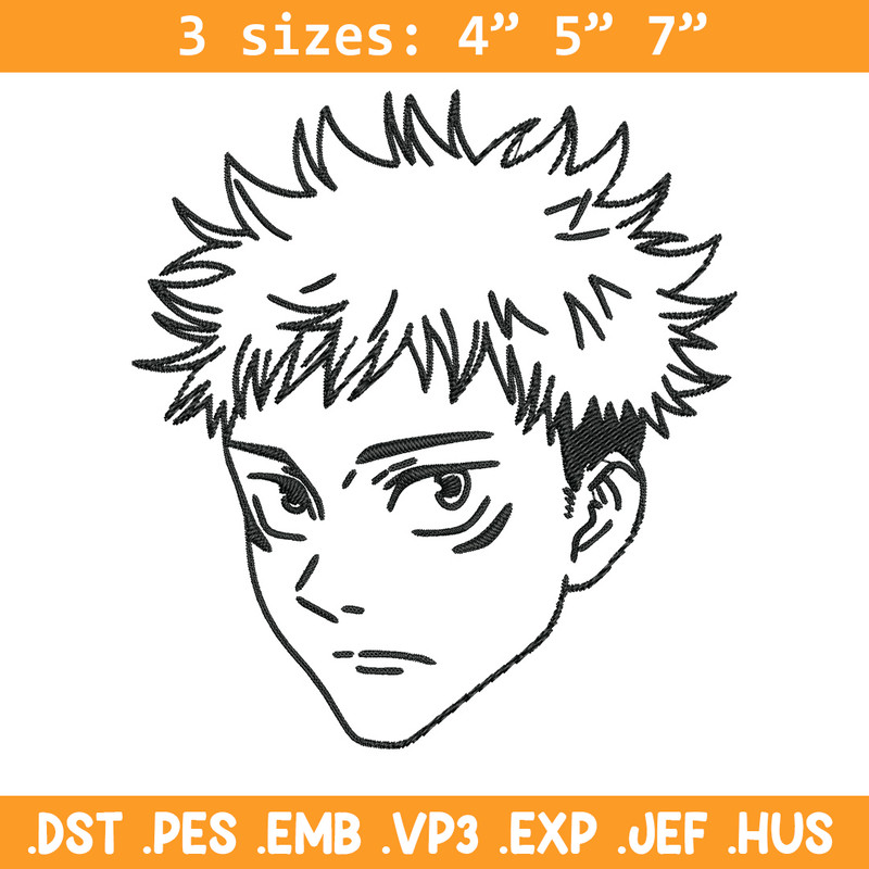 Yuji face Embroidery Design, Jujutsu Embroidery, Embroidery File,Anime Embroidery, Anime shirt, Digital download.jpg