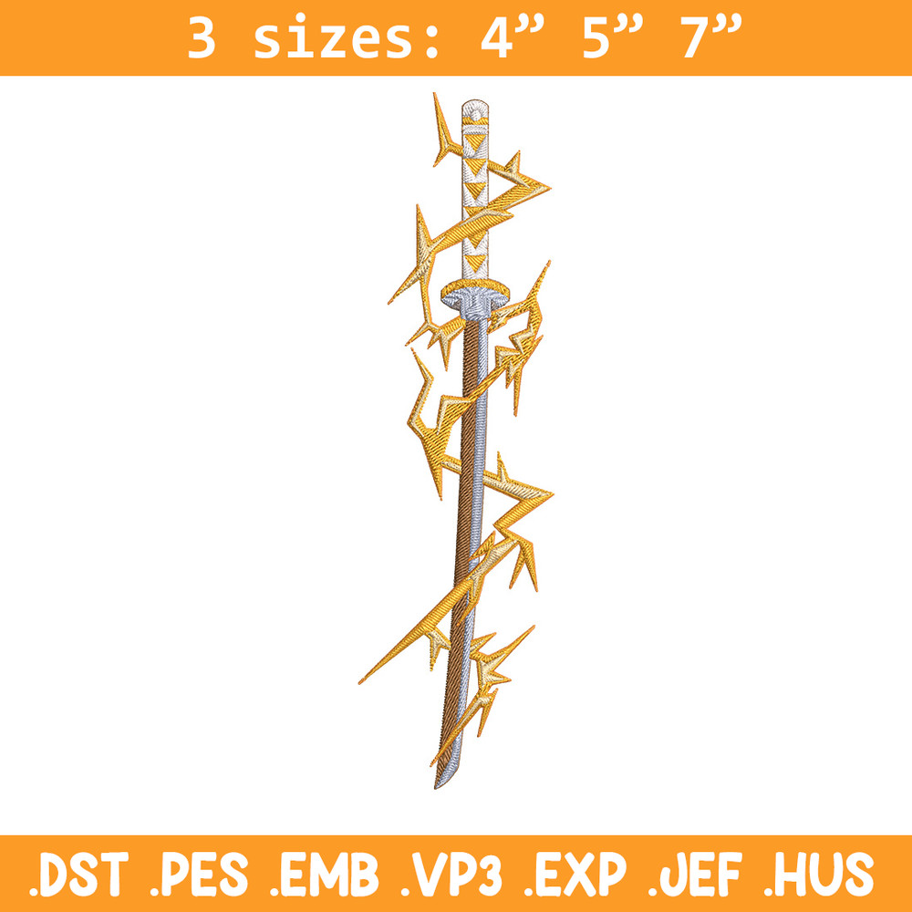 Zenitsu sword Embroidery Design, Demon slayer Embroidery, Embroidery File, Anime Embroidery, Digital download.jpg