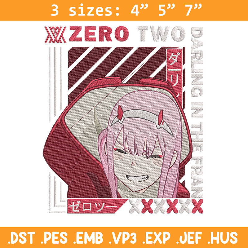 Zero two Embroidery Design, Darling in the fran Embroidery,Embroidery File,Anime Embroidery,Anime shirt,Digital download.jpg