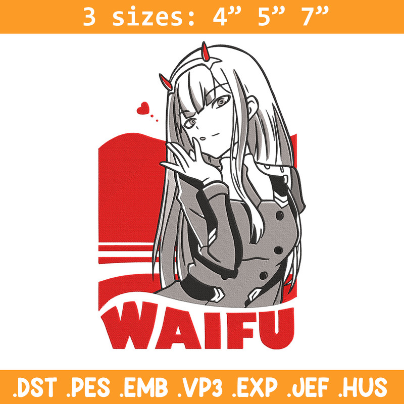 Zero two waifu Embroidery Design, Zero Two Embroidery, Embroidery File, Anime Embroidery, Anime shirt, Digital download.jpg