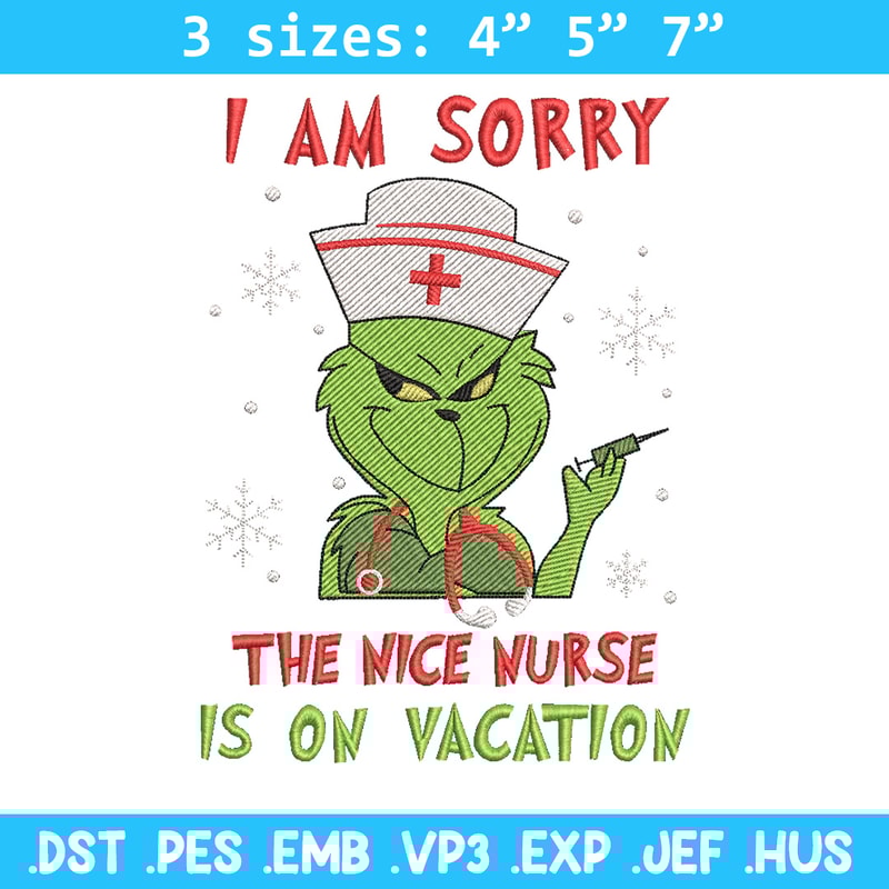 Grinch nurse embroidery design,Grinch embroidery,Chrismas design, Embroidery shirt, Embroidery file, Digital download.jpg