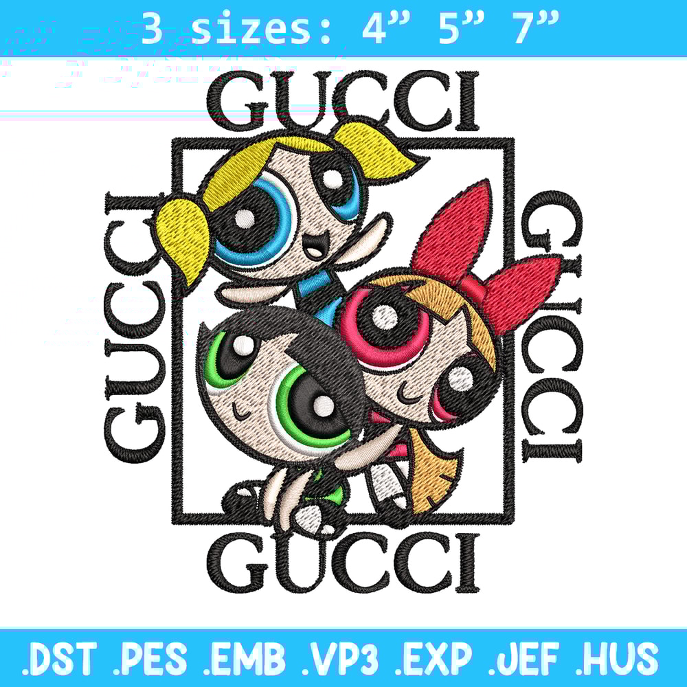 Powerpuff girl gucci Embroidery design, logo Embroidery, cartoon design, Embroidery File, gucci logo, Instant download..jpg