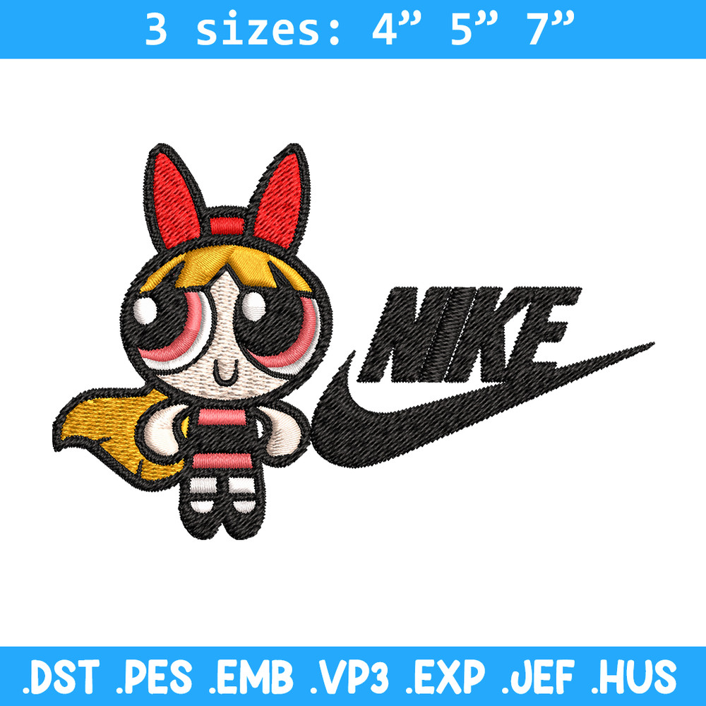 Blossom Nike Embroidery design, Powerpuff Girls cartoon Embroidery, Nike design, Embroidery file, Instant download..jpg
