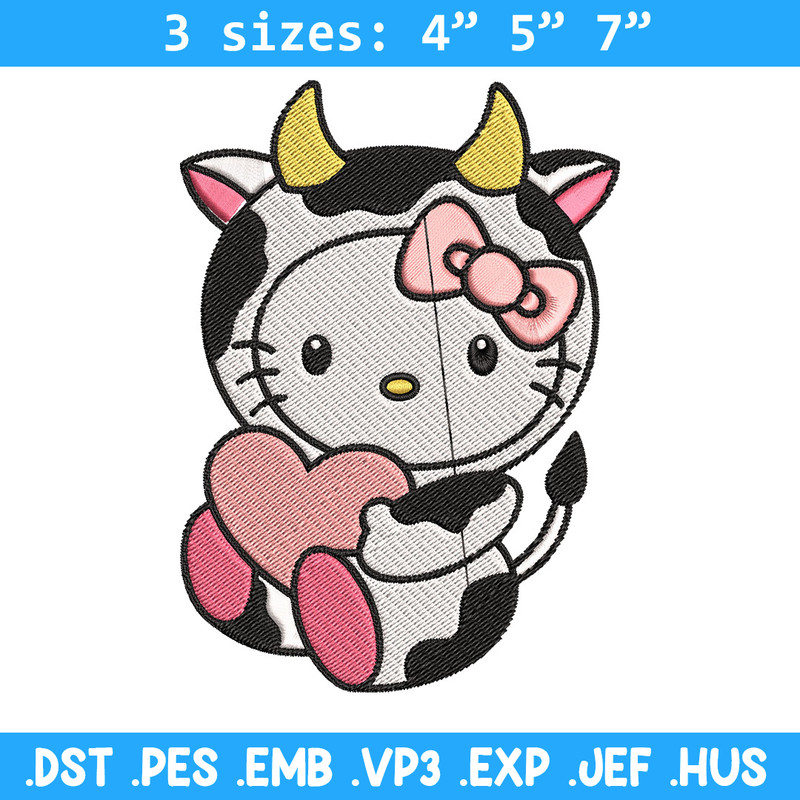 Cow Hello Kitty With Heart Embroidery Design, Hello Kitty Embroidery, Embroidery File, Cartoon shirt, Digital download..jpg