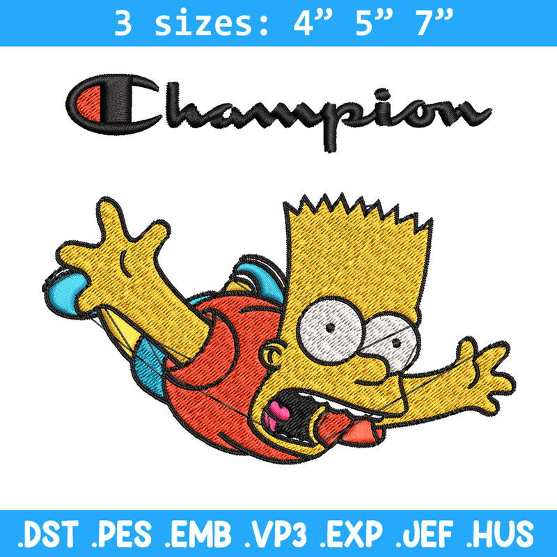Bart Simpson Champion Embroidery design, Simpson Embroidery, cartoon design, Embroidery File, Instant download..jpg