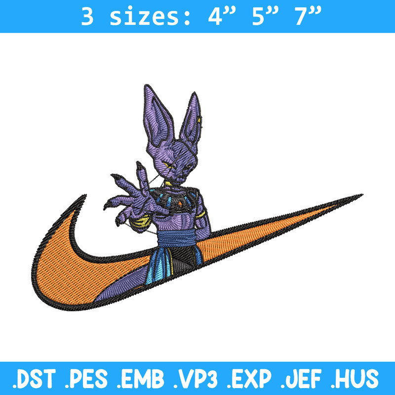 Beerus x nike Embroidery Design, Dragonball Embroidery, Embroidery File, Nike Embroidery, Anime shirt, Digital download.jpg