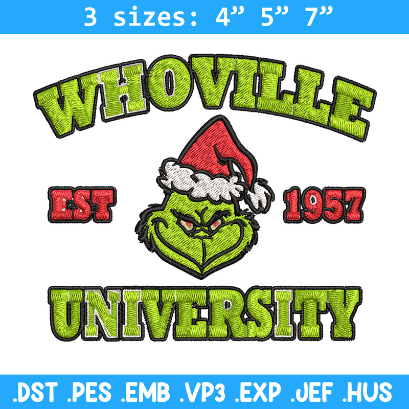 Grinch Whoville University Christmas Embroidery design, Grinch Christmas Embroidery, logo design, Digital download..jpg