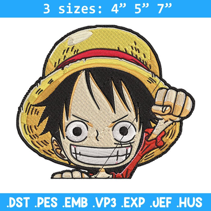 Luffy Chibi Embroidery Design, One piece Embroidery, Embroidery File, Anime Embroidery, Anime shirt, Digital download.jpg
