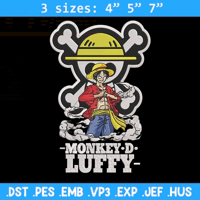 Luffy poster Embroidery Design, One piece Embroidery, Embroidery File, Anime Embroidery, Anime shirt, Digital download.jpg