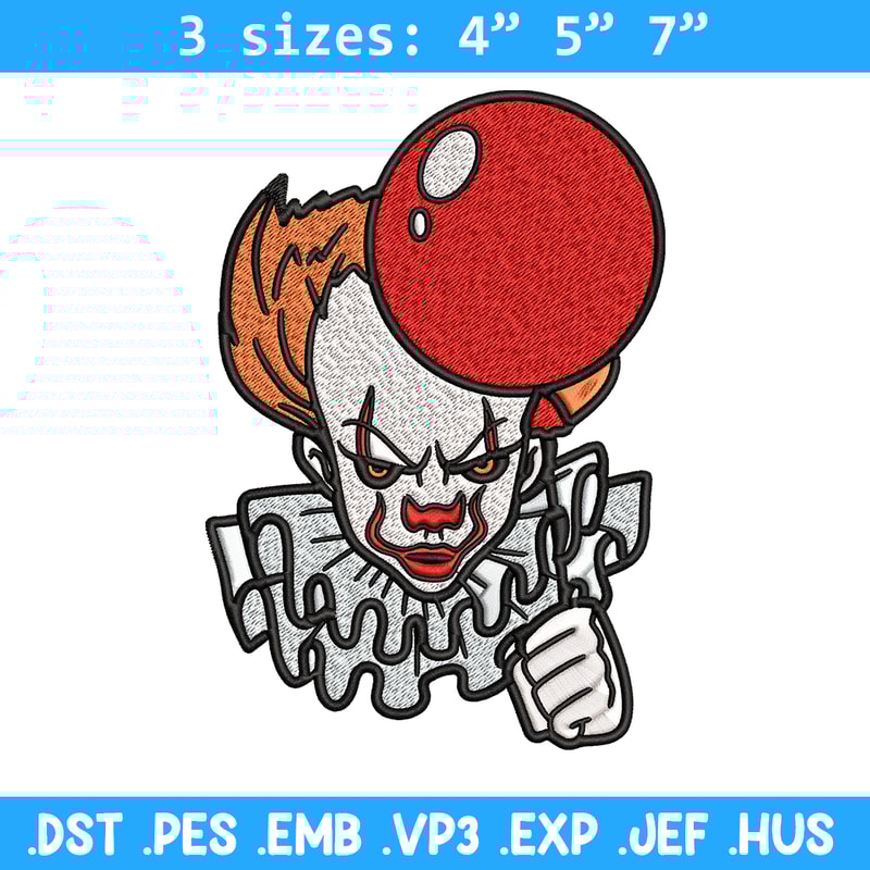 Pennywise with balloon Embroidery design, Halloween Embroidery, Embroidery File, halloween design, Digital download..jpg