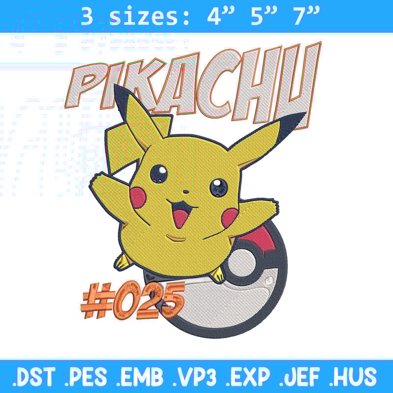 Pikachu cute Embroidery Design, Pokemon Embroidery, Embroidery File, Anime Embroidery, Anime shirt, Digital download (2).jpg