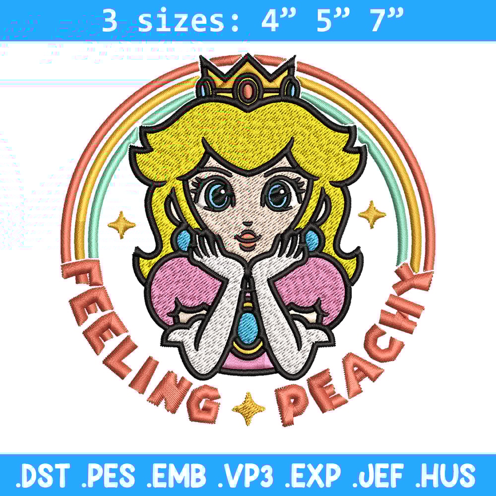 Princess Peach Feeling Peachy Embroidery design, Feeling Peachy Embroidery, Embroidery File, Digital download..jpg