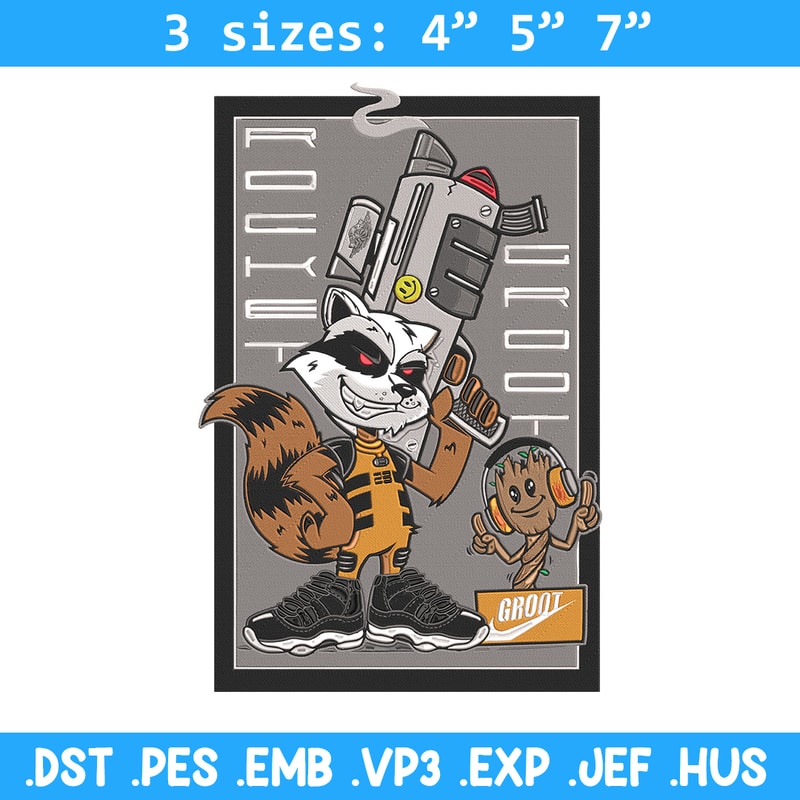 Rocket x groot Embroidery Design, Marvel Embroidery, Embroidery File, Anime Embroidery, Anime shirt, Digital download.jpg