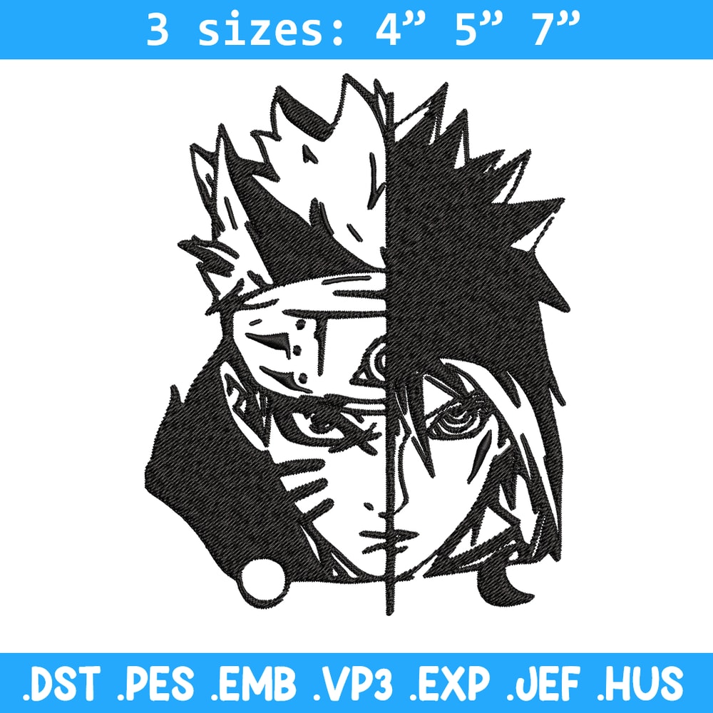 Sasuke and Naruto black and white Embroidery design, Naruto Embroidery, anime design, Embroidery File, Instant download..jpg