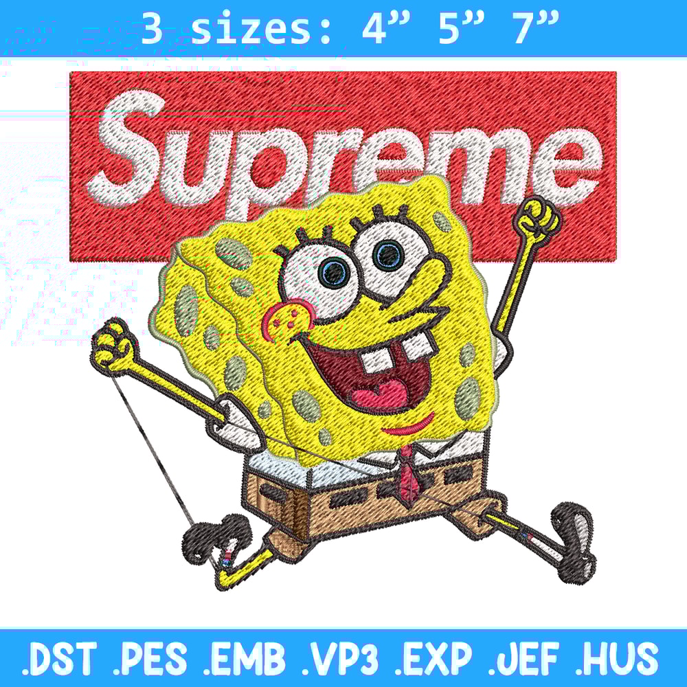 Spongebob Squarepants Supreme Embroidery design, Spongebob Embroidery, cartoon design, Embroidery File, Digital download.jpg