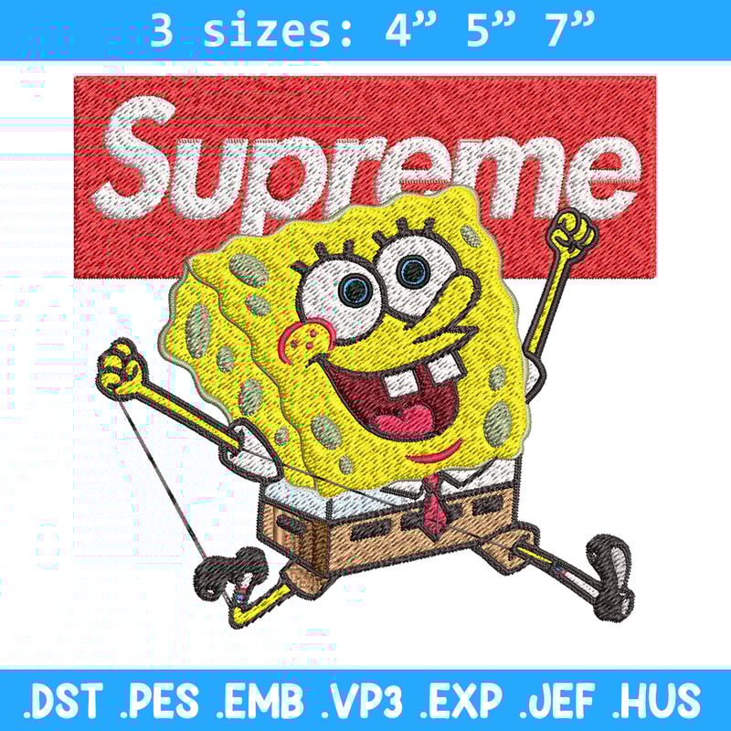 Spongebob Squarepants Supreme Embroidery design, Spongebob Embroidery, cartoon design, Embroidery File, Digital download.jpg